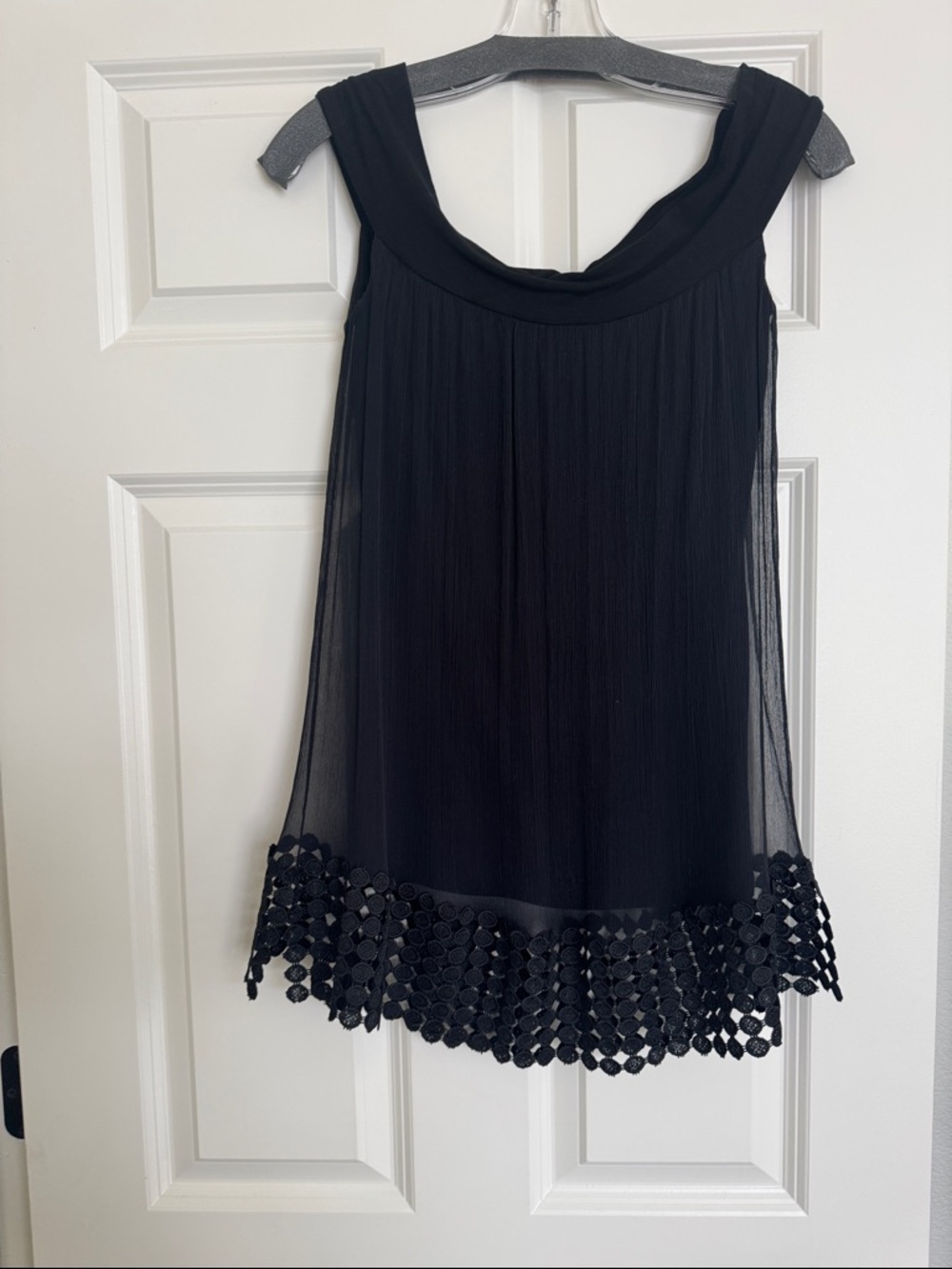 Analili Black Chiffon Sleeveless Camisole with Crochet Hem
